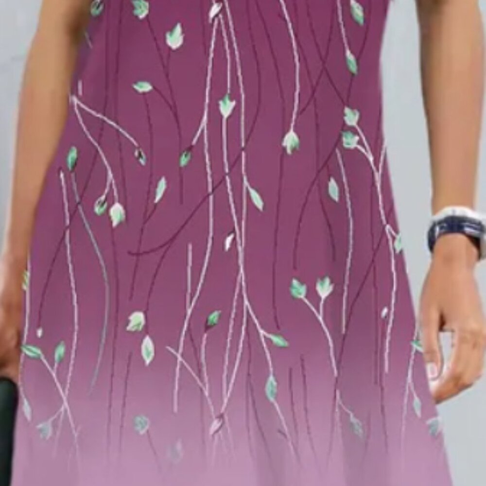 Summer Women Fashion Casual Graphic Printed Round Neck Short Sleeve Dress